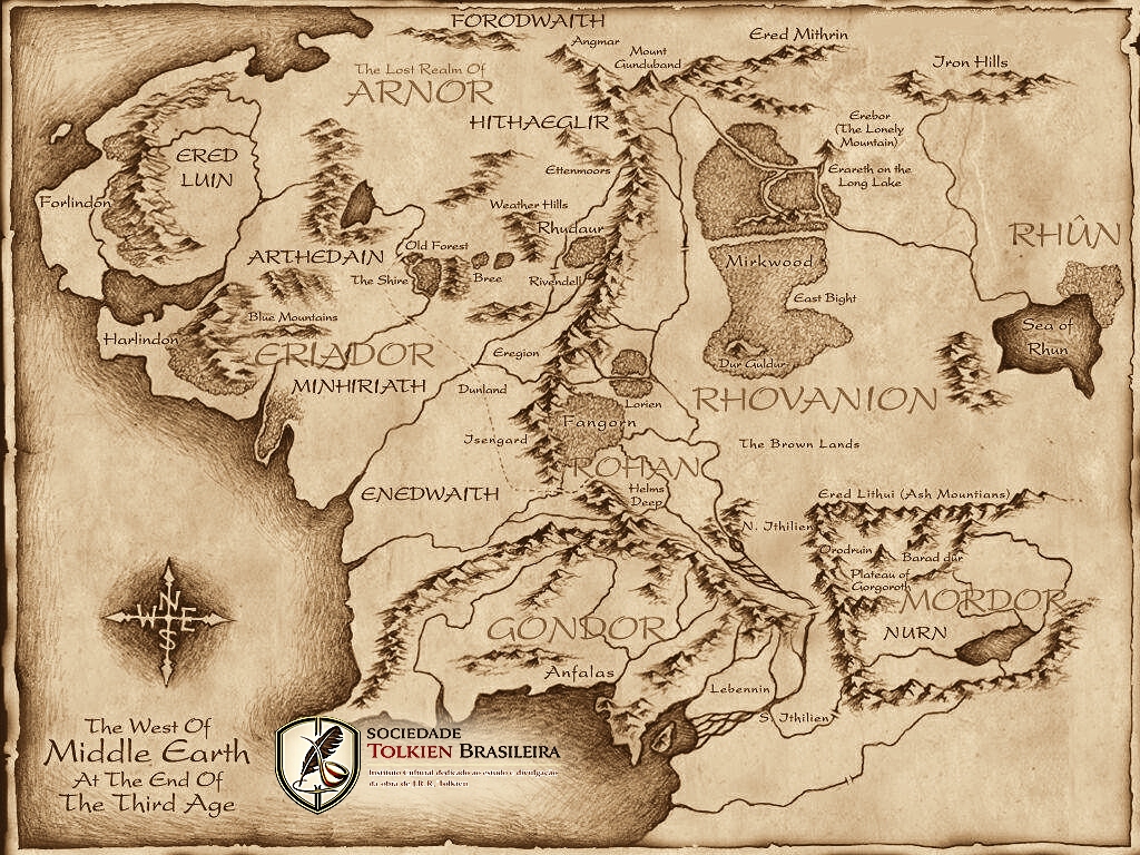 Mapa do oeste da Terra-média no fim da Terceira Era